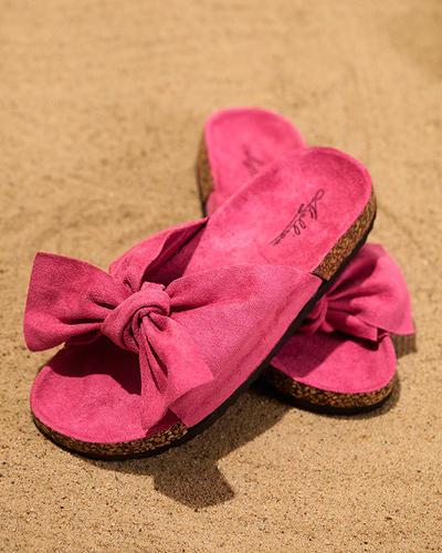 Fuchsia Damen-Flip-Flops aus Öko-Wildleder mit Schleife Xeria - Schuhe