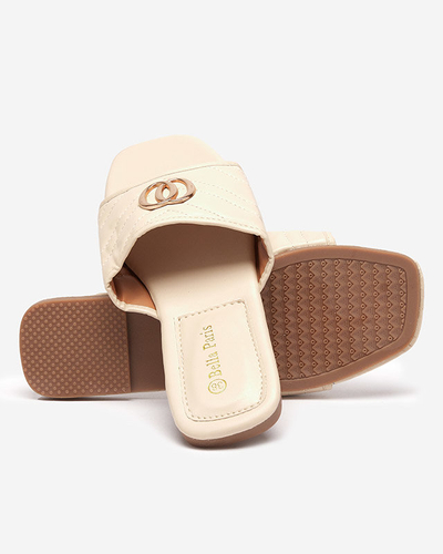 Damenhausschuhe aus beigem Kunstleder mit goldener Daliso-Verzierung - Schuhe