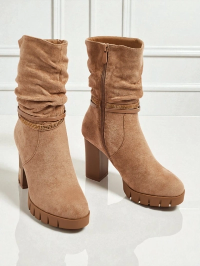 Damen Stiefeletten Öko-Wildleder mit Blockabsatz BrambleDusk