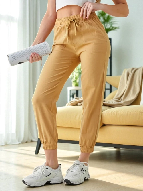 Pantaloni Elegante Dorico Camel - Modne Długie Spodnie