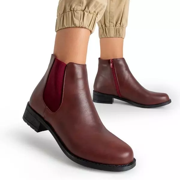 OUTLET Kastanienbraune Chelsea-Stiefel für Damen mit flachen Absätzen Timea - Schuhe