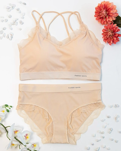 Beige Damenwäsche mit Spitze - Unterwäsche