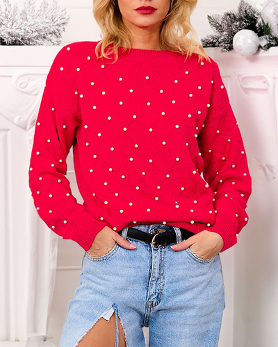 Жіночий зелений светр Royalfashion з перлами