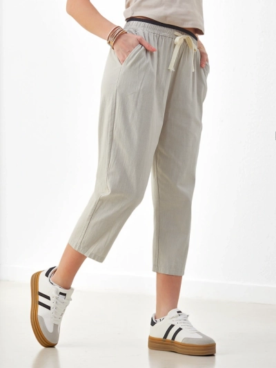 Royalfashion Baumwollweite Damenhose mit Bindegürtel