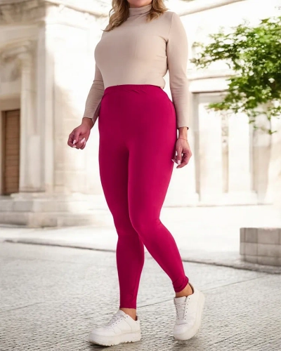 Kastanienbraune Damen-Bambus-Leggings PLUS SIZE - Bekleidung