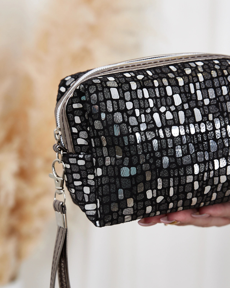 Royalfashion Gemusterte, glänzende Damen-Kosmetiktasche in Schwarz