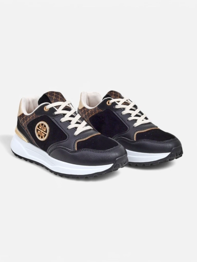 Damen Sneakers Polidora Nero Öko-Leder Schwarz Gold Frühling