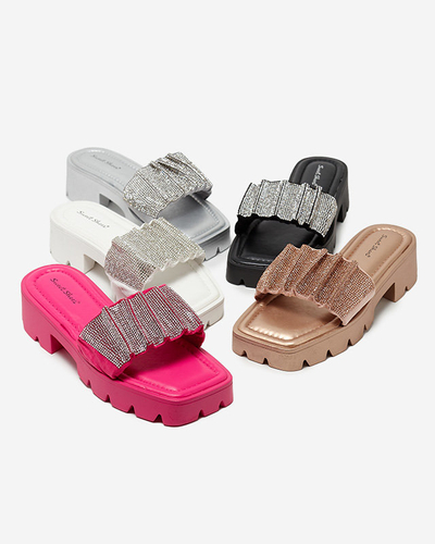 Silberne Damenpantoffeln mit Zirkonia Emkoy - Schuhe