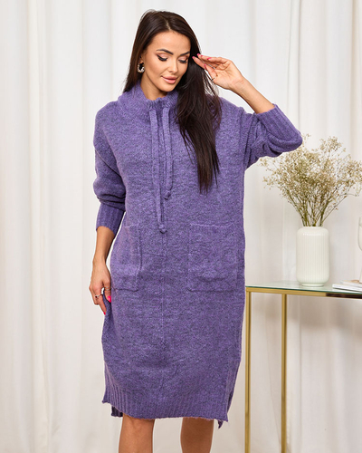Royalfashion Damen Rollkragenpullover Kleid in lila