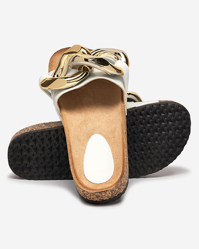 Athenis Bianco Damen Sandalen Royalfashion – Öko-Leder, goldene Kette
