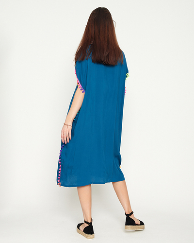 Бірюзова жіноча літня пляжна туніка з помпонами - Одяг
