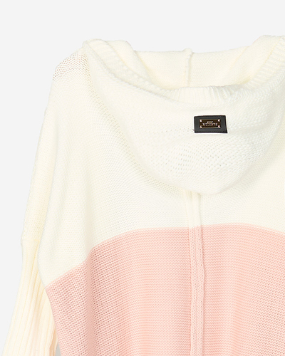 Langer Cape-Pullover für Damen, Creme-Rosa-Grau - Kleidung