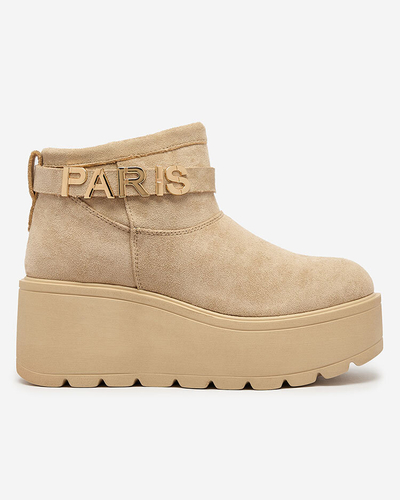 Royalfashion Beige Damenschuhe a'la Schneestiefel mit Ornament Parisela
