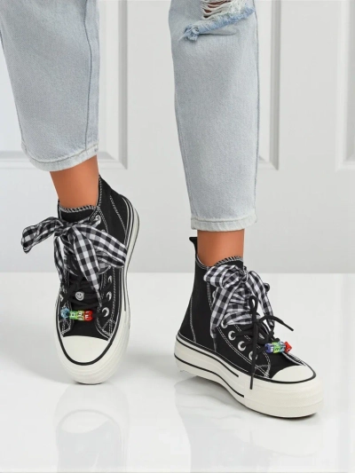 Damen Callisto Sneakers Schwarze Stoffplateaus mit Retro-Akzenten