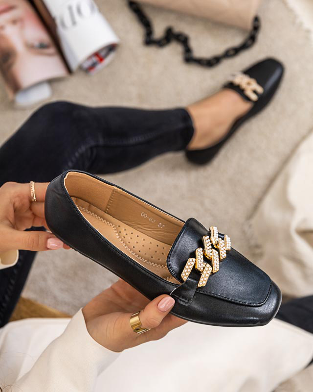 Schwarze Damen-Slipper mit Perlenverzierung Krelizo - Schuhe