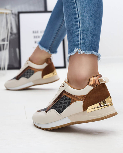 Жіночі бежево-коричневі спортивні кросівки на шнурівці Mnerio- Footwear