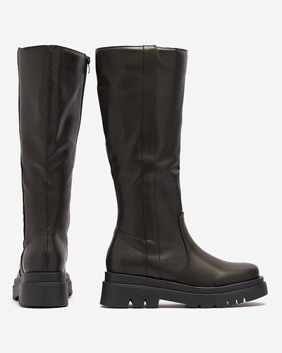 Schwarzer kniehoher Damenstiefel aus Ökoleder Roterika - Schuhe