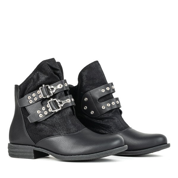 Schwarze Stiefeletten mit silbernen Halcyon-Schnallen - Schuhe