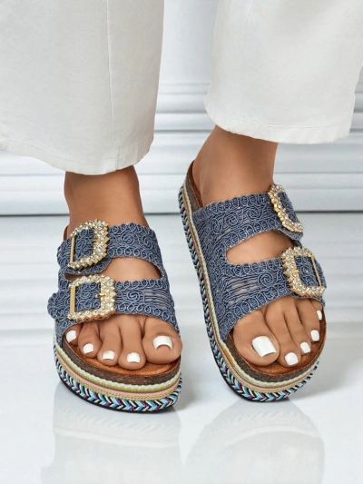 Royalfashion Damen-Sandalen mit Strassschnallen GlamCork