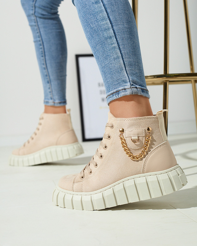 Cremefarbene Damen-Schnürstiefel mit Verzierungen Tamti - Schuhe