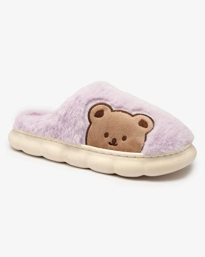 Royalfashion Damen-Pelzpantoffeln mit Teddybär in lila Fetemes