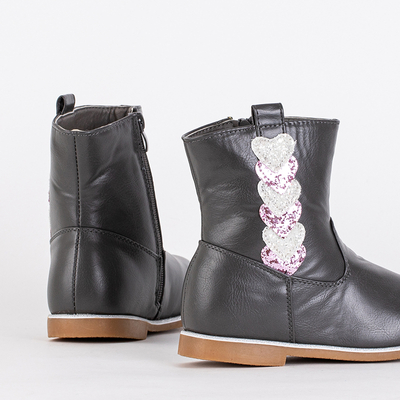 Graue Mädchenstiefel mit dekorativem Obermaterial Noksimi- Schuhe