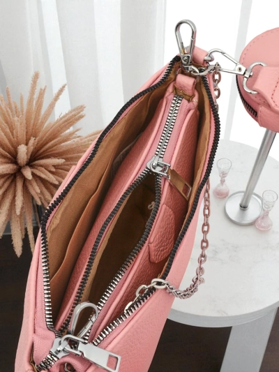 Amara Rosa Damenhandtasche – rosa Umhängetasche aus Öko-Leder mit Kette