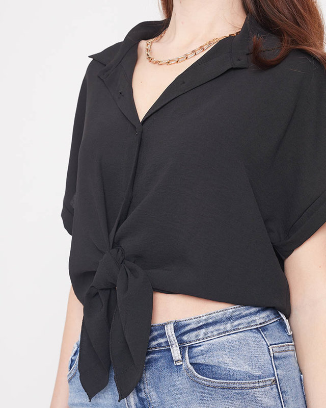 Schwarz Damenhemd zum Binden - Kleidung