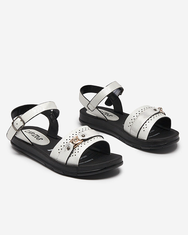 Glänzende weiße Damensandalen mit flacher Sohle Nafi- Footwear