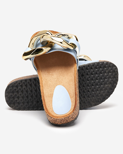 Callista Royalfashion Damen Sandalen mit Kette – ecru/blau, flacher Absatz