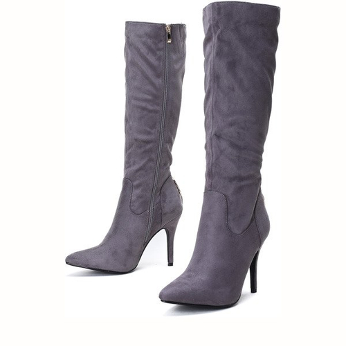 Szare kozaki na szpilce Cara - Obuwie