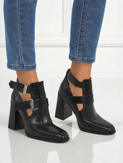 Geprägte Damen Stiefeletten mit Blockabsatz Burnt Halo