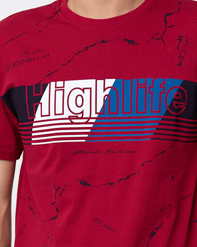 Kastanienbraunes Herren-T-Shirt mit Aufdruck - Kleidung