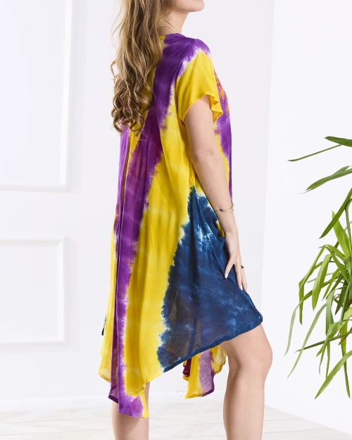 Фіолетово-жовта жіноча пляжна сукня нарзутка - Одяг