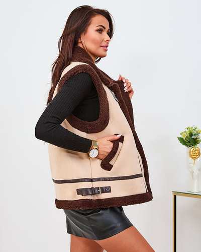 Royalfashion Beige Damenweste mit Schafsfell