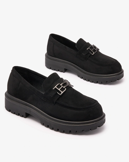 Royalfashion Жіночі мокасини з екозамші з орнаментом чорного кольору Aderti