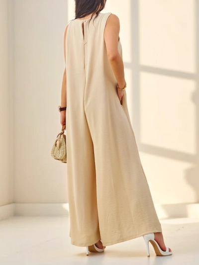 Sommerlicher, langer Jumpsuit Marcellina Beige Viskose mit Trägern