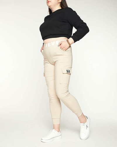 Beige Cargohose a'la Damen mit Taschen PLUS SIZE - Bekleidung