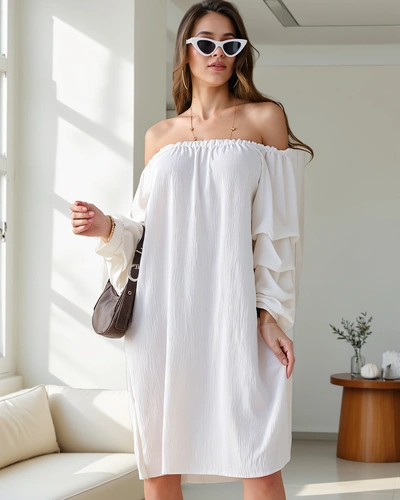 Royalfashion Glatte Damenkleid im spanischen Stil mit Rüschen