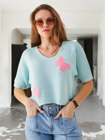 Royalfashion Damen Baumwollkurzpullover mit Schmetterlingen