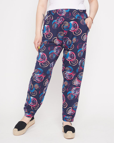 Marineblau und rosa gemusterte Damenhose - Kleidung