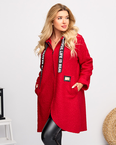 Жіноча бордова куртка пальто з капюшоном - Одяг