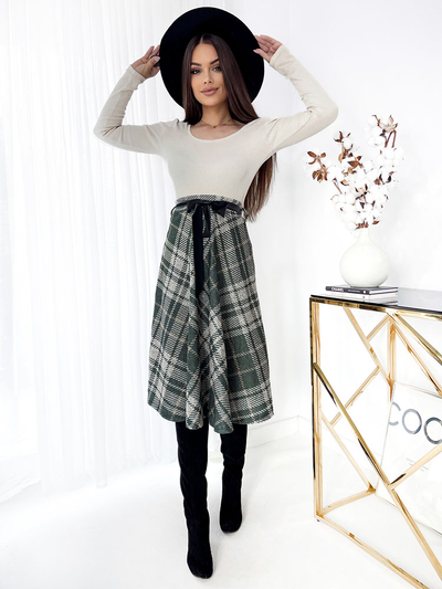 Royalfashion Grün-grauer karierter Damen-Midirock