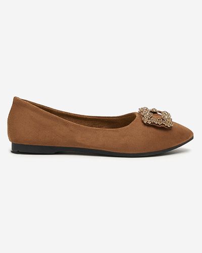 Braune Öko-Wildleder-Ballerinas für Damen mit Linselisa-Ornament - Footwear