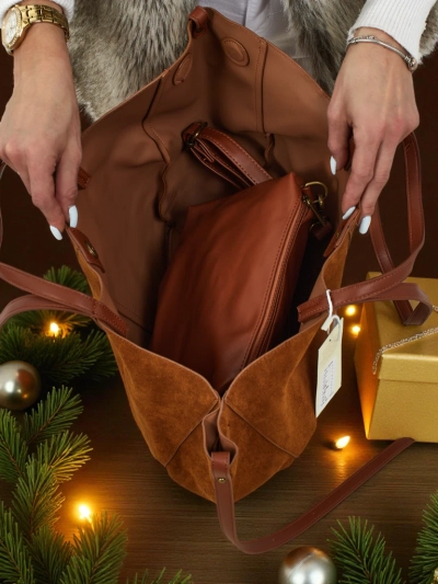 Damen Shopper Handtasche Öko-Wildleder mit kleinerer Öko-Leder Handtasche im 2in1 Set Elinea