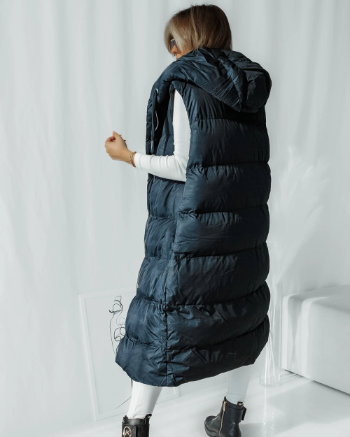 Royalfashion Довгий жіночий жилет зі строчкою темно-синього кольору