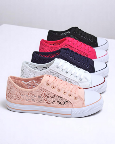 Rosa Damen-Sneakers Stoff Kalipso – Ajour-Sneakers mit flacher Sohle