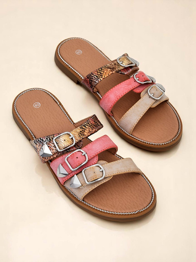 Royalfashion Damen Pantoletten Flache Sandalen Snake Chic