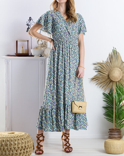 Damen Midikleid mit Blumenmuster in lila- Kleidung