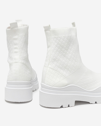 Weiße Damenstiefel mit flachem Absatz Seritis - Footwear